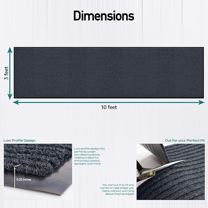 Durable Rubber Door Mat - Heavy Duty, Indoor/Outdoor, Easy Clean, Waterproof, Low-Profile Mat for Entry, Patio, Garage - Stylish (Charcoal, 10' x 3' (Mud Trapper)) - Image 2