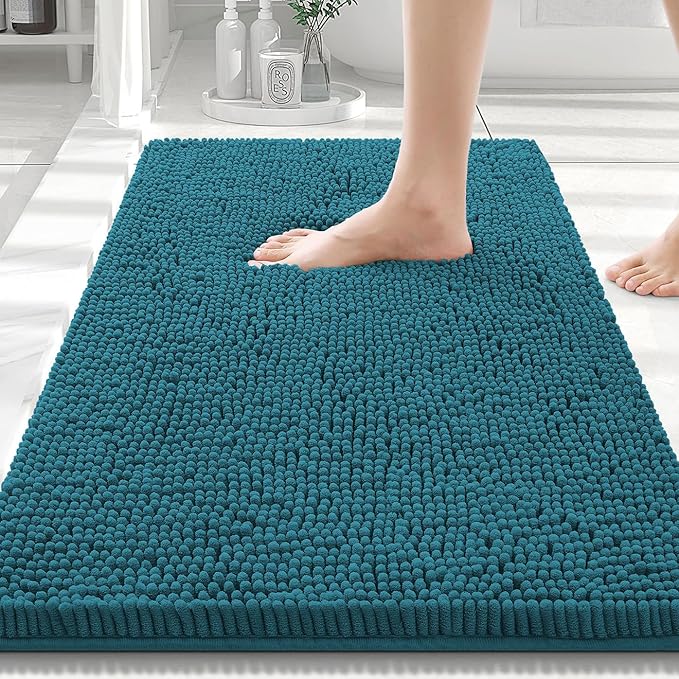 Smiry Luxury Chenille Bathroom Rugs 30x20, Extra Soft and Absorbent Shaggy Bath Mat, Machine Washable, Non-Slip Plush Carpet Runner for Tub, Shower, and Floor, Home Decor Accessories, Lake Blue by Smiry