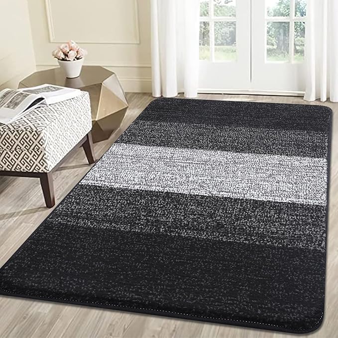 Smiry Dog Door Mat for Muddy Paws, Absorbs Moisture and Dirt, Low-Profile Entryway Mat with Non-Slip Backing, Entry Indoor Outdoor Doormat for Inside Floor (59x35 Inches, Black, Striped) by Smiry