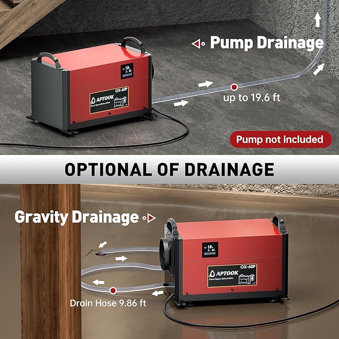110 Pints Commercial Dehumidifiers for Crawl Spaces & Basement,Under House,Warehouse & Job Sites, Crawl Space Dehumidifier with Drain Hose, Remote Control, Auto Defrost, Humidity Control, CSA Listed - Image 6