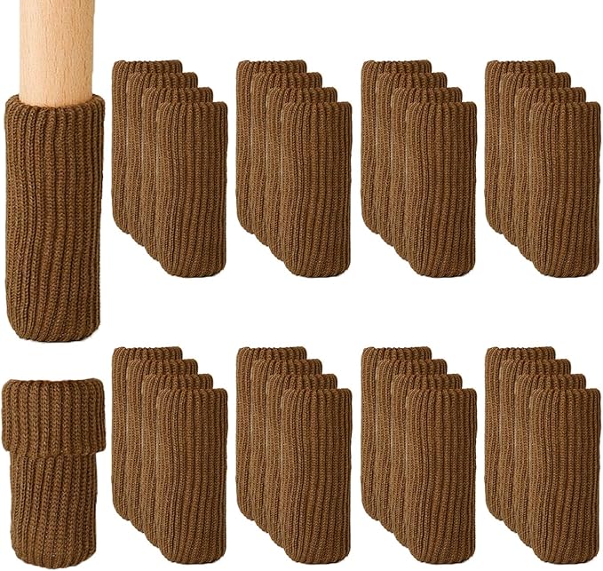 Hazeland High Elastic Knitted Chair Leg Protectors for Hardwood Floors, 32Pcs Non Slip No Scratch Noise Furniture Socks, Suitable for Most Round or Square Furniture Feet Brown by HAZELAND