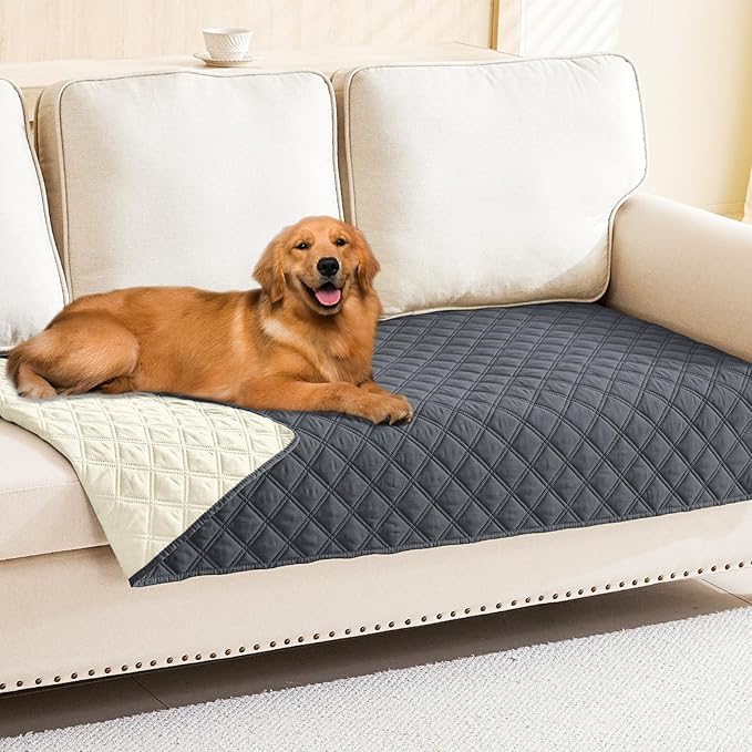 Smiry Waterproof Dog Bed Cover Pet Blanket, Soft Washable Dog Blanket for Furniture Bed Couch Sofa Reversible, Checkered (30"x70", Dark Grey/Beige) by Smiry