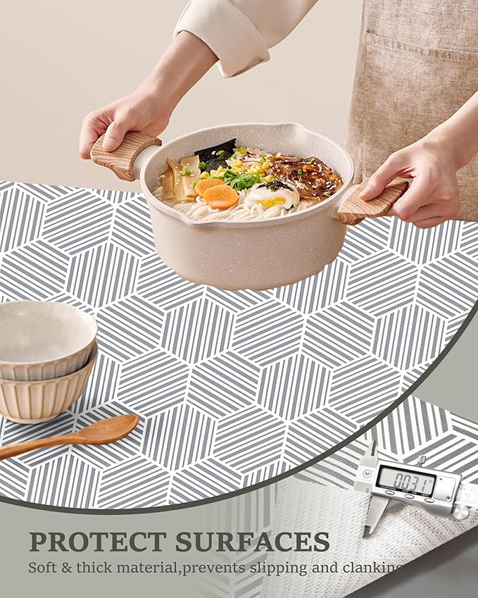 Shelf Liner Drawer Liner for Kitchen Cabinet Non-Adhesive Cabinet Liners Thickened Slip Resistant Waterproof Shelf Paper Protect Cupboard Dresser Shelves, Gray Hexagonal Geometric Stripe 11.8In x 10FT - Image 2