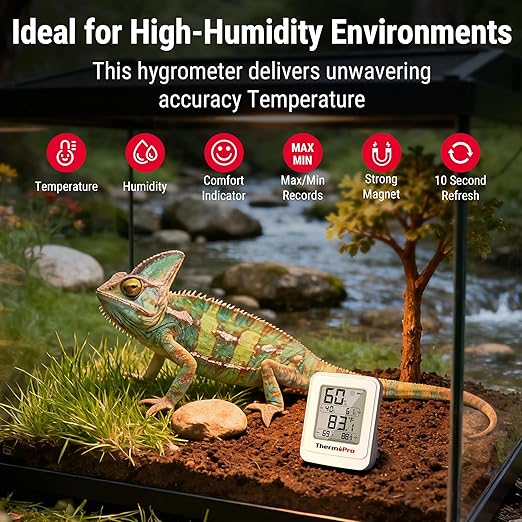 ThermoPro TP150 Greenhouse Thermometer Hygrometer, IPX5 High-Humidity Resistant Temperature and Humidity Monitor, High/Low Records Humidity Meter for Indoor Grow Tents, Basement, Reptile Terrarium - Image 3