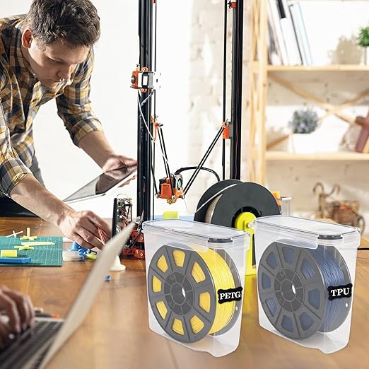Klmnop 4 Pack Filament Storage Box, Portable 3D Printing Filament Container with Labels & Pen, Water-Proof and Dust-Proof Sealing for Storage and Organization(8.1×8.1×3.7Inch) - Image 4