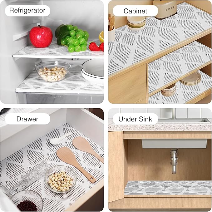 Drawer and Shelf Liner for Kitchen Cabinet,Non-Adhesive Cabinet Liner 12in x 20FT,Waterproof Shelf Paper Non-Slip Mats Cupboard Liners Contact Protect Dresser/Shelves/Table-Square Stripes - Image 8