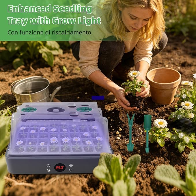 40-Cell Self-Watering Seed Starter Tray with Grow Light, 1-24H Timer, Humidity Dome, Soil pH Meter, Gloves, Seedling Tools, Indoor Kit for Plant Germination, Herbs, Vegetables, Flowers - Image 4