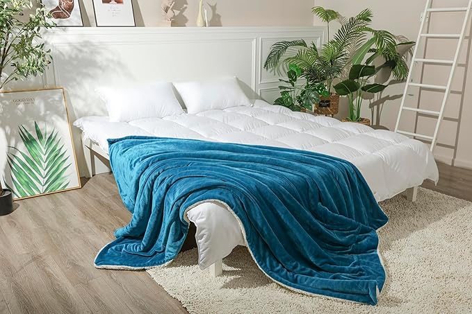 Waterproof Bed Blanket for Bed King Size 80''x90'', Water Proof and Stain Resistant Couch Blanket Soft Leakproof Plush Throw Blankets Fleece Protector Reversible Mattress(Blue) - Image 7