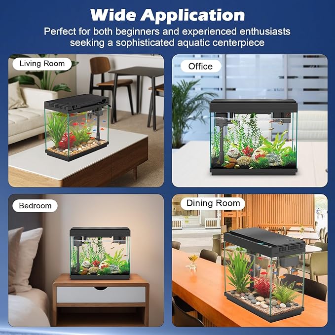Smart Aquarium Fish Tank with Silent Water Pump, 2.4 Gallon Small Aquarium with Quick Start Kit, Temperature Display, Humidifier and RGB Lights, Perfect for Home, Office, and Decor, Black - Image 8