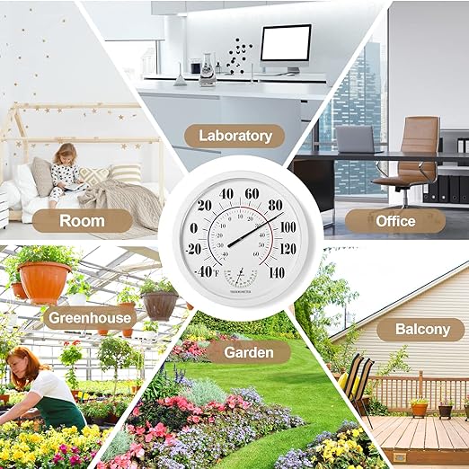 Indoor Outdoor Thermometer Wall Large Numbers Thermometer No Battery 10" Hanging Digital Weather Hygrometers for Home Garden Outside Patio Decor (White) - Image 3