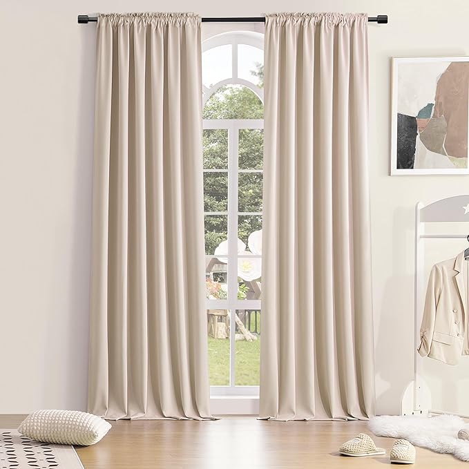 DONREN Patio Blackout Curtain Shades - Home Decoration Thermal Insulated Rod Pocket Blackout Draperies/Drapes for Kitchen (2 Panels, 60 inches x 96 inches, Warm Taupe) by DONREN