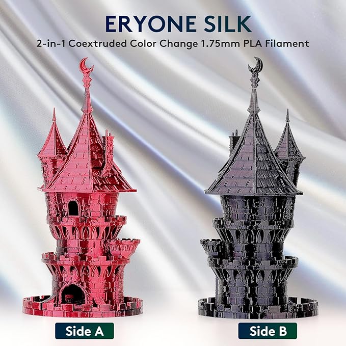 ERYONE Silk Dual Color PLA Filament 3D Printer 1.75mm +/- 0.03mm, Bicolor Filament Two Tone PLA 1KG(2.2lbs) Cardboard Spool, Black Red - Image 3