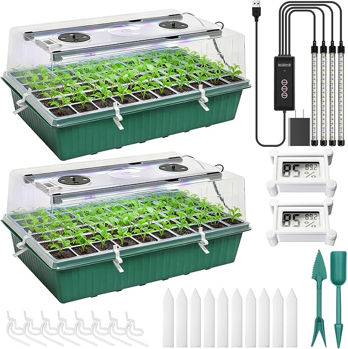 Self-Watering Seed Starter Tray with Grow Light,120-Cell Seed Starter Kit with Humidity Dome,Seed Germination Kit,User-Friendly Plant Germination Trays for Indoor Plants (2-Pack 120-Cell) by Yioviru