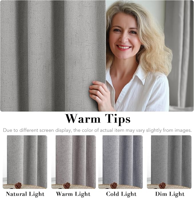 H.VERSAILTEX Linen Blackout Curtains 108 Inches Long 100% Blackout Thermal Insulated Textured Linen Look Curtain Draperies Anti-Rust Grommet, Energy Saving with White Liner, 2 Panels, Dove Gray - Image 5