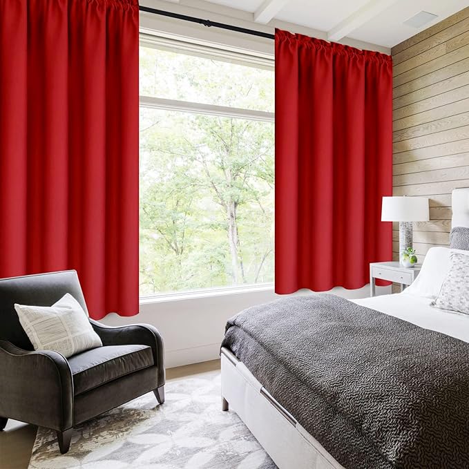 DWCN Christmas Blackout Curtains Thermal Insulated Energy Saving Bedroom and Kitchen Curtains Window Treatments, W 38 x L 45 Inch, Set of 2 Red Rod Pocket Drapes - Image 2