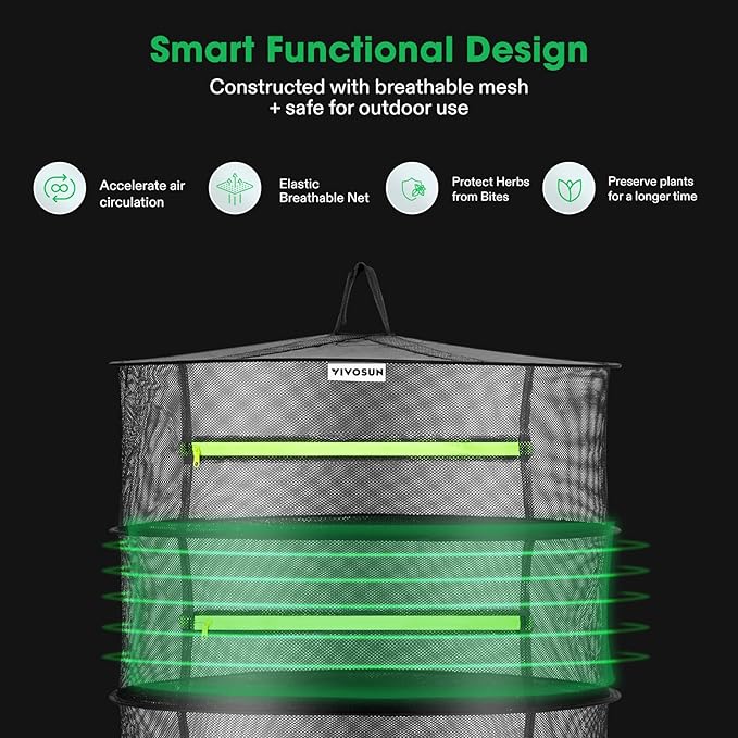 VIVOSUN 3-Layer Mesh Drying Rack Hanging Design with Green Zippers for Dehydrating and 62% RH Two-Way Humidity Control Packs, Size 4 g, 10 Packs for Storing 1/2 oz, Moisture Balancer with RH Indicator - Image 2