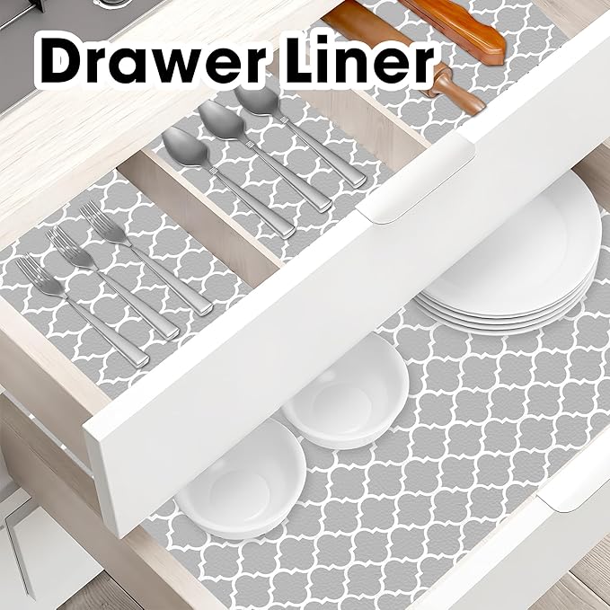 Drawer and Shelf Liner for Kitchen Cabinets Non-Adhesive, Non-Slip Cabinet Liner Shelf Paper Strong Grip Waterproof Easy to Clean for Kitchen Shelves Cupboard, Gray Lantern,12IN X 30FT - Image 6