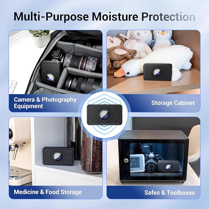 Auto Power-off USB Rechargeable Gun Safe Dehumidifier Desiccant,Small Reusable Moisture Absorber Silica Gel Packet for Safe 3D Printer Bathroom Bedroom Basement RV Closet Cabinet Windowsill Tent-White - Image 4