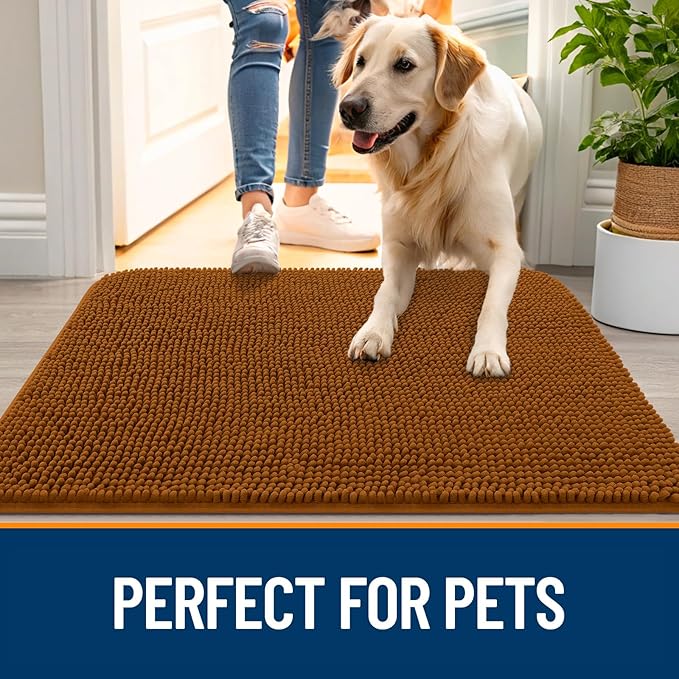OLANLY Dog Door Mat for Muddy Paws 44x24, Absorbs Moisture and Dirt, Absorbent Non-Slip Washable Doormat, Quick Dry Chenille Mud Mat for Dogs, Entry Indoor Entryway Carpet for Inside Floor, Ochre - Image 6