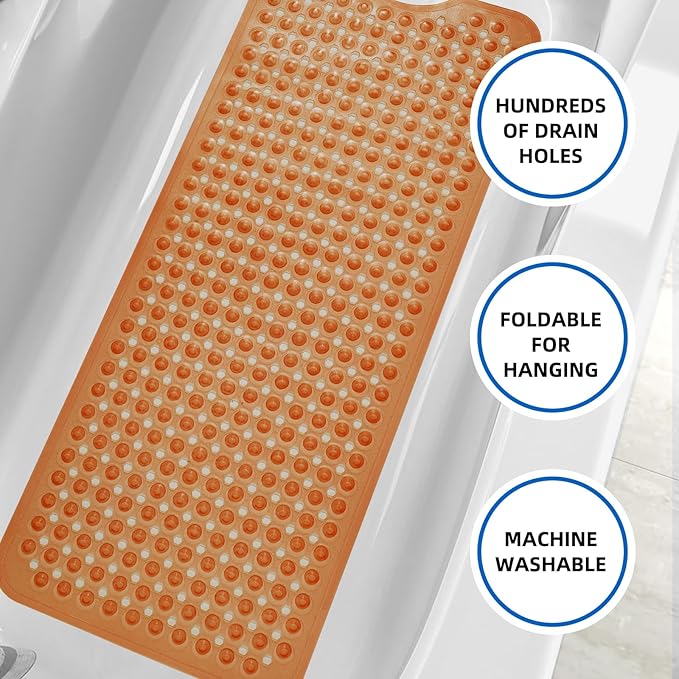 ZHICHENG Bath Tub and Shower Mats, Non-Slip 39 x 16 Inch Extra Long Bath Mat, Machine Washable Bathtub Mat with Drain Holes, Suction Cups for Bathroom (Colour Brown) - Image 5