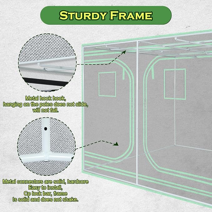 10x10 Grow Tent, 120"x120"x78" Growing Tent with Observation Window and Floor Tray for Hydroponics Indoor Plant Growing Large Grow Room - Image 7