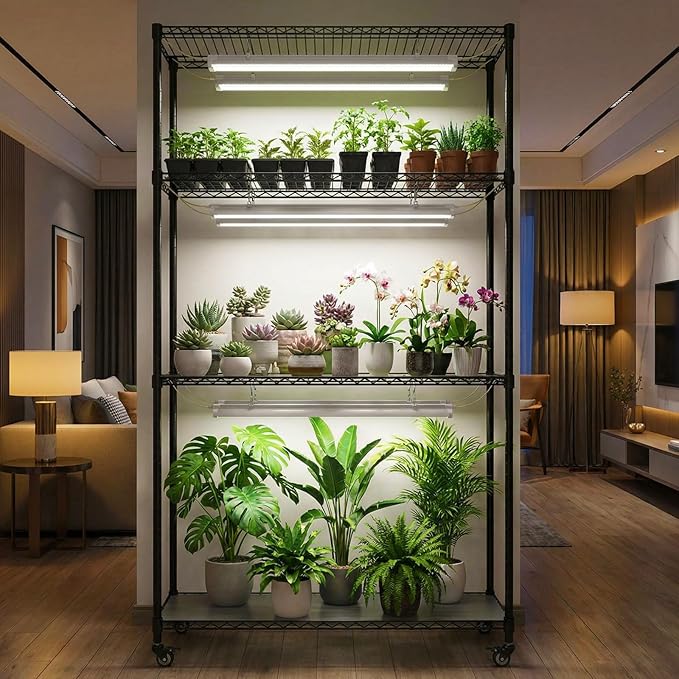 Plant Stand with Grow Lights, 4-Tier Plant Shelf, 6 Sets 3-Color LED Grow Light with Timer, Wide Plant Rack for Indoor Gardening, Seed Starting, Herbs & Flowers, 36" W x 14" D x 63" H - Image 7