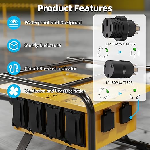 Joinfworld Power Distribution Box,50A 125V/250V NEMA SS2-50 CS6375 Inlet, 30A Circuit Breaker, Individually Controllable Sockets, Heavy - Duty Waterproof Enclosure with Cooling Fan - Image 3