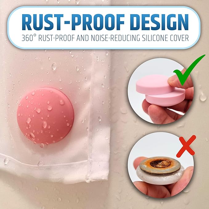 Powerful Anti-Billowing Magnetic Shower Curtain Weights for Splash-Free Bath Experience - 360° Silicone Wrapped - Will Never Rust - Heavy Magnets Prevent Curtain Liners from Blowing | 4 Pairs | Pink - Image 4