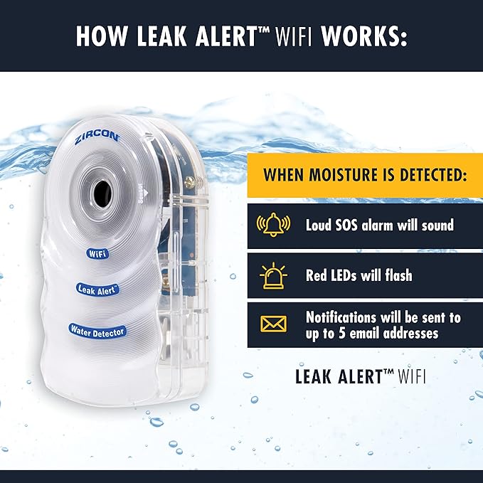 Zircon Leak Alert Wifi - Smart Electronic Water Detector Alarm with Email, Audio & Visual Alerts - Battery Included,White - Image 5