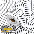 Shelf Liners for Kitchen Cabinets Non Adhesive Shelf Liner Paper Non-Slip Thickened Drawer Liner Easy to Clean for Tool Box Refrigerator with Knife and Tape Measure, Black Geometric, 17.3 x 236.2 in by Oneoftheworld