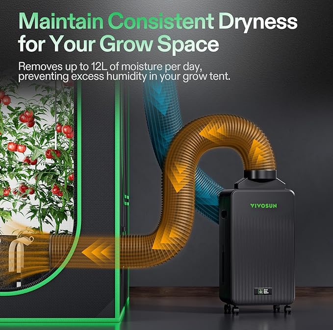 VIVOSUN AeroDrain D12 Smart Environmental Dehumidifier, up to 12L/day, 2L Water Tank, with Temperature & Humidity Sensor Probe, Smart Remote Control, Designed for Grow Tents - Image 2