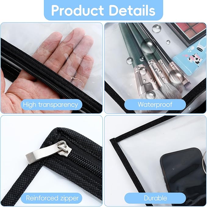 8 Pcs Clear Zipper Pouches, Clear Pencil Pouch,PVC Waterproof Makeup Pouch Envelopes Folder Storage,Document File Organization Bags for Home Office Supplies(10.6 x 8.3inch) - Image 4