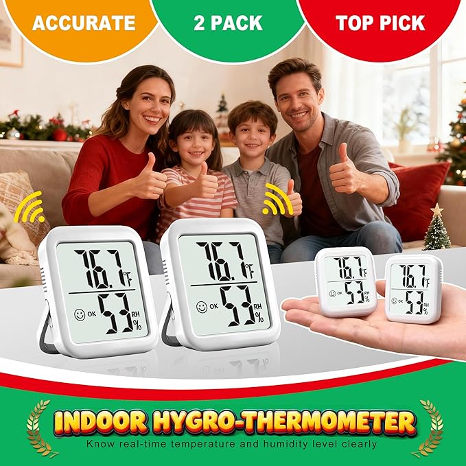 Antonki 2 Pack Room Thermometer for Home, Hygrometer Indoor Humidity Meter Gauge, Digital Temperature and Humidity Sensor Monitor for House, Terrarium, Incubator, Greenhouse - Battery Included - Image 7