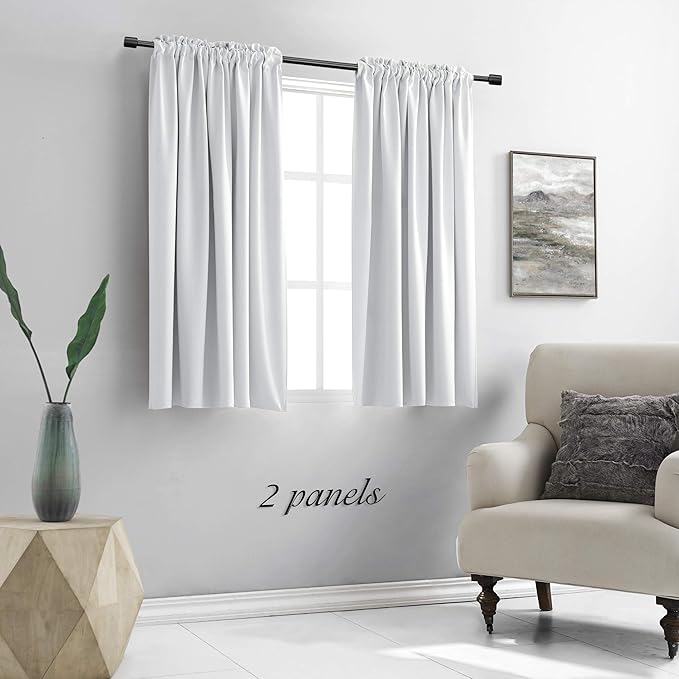 DONREN Greyish White Room Darkening Rod Pocket Curtain Panels - Window Treatment Thermal Insulated Curtains for Bedroom Off White(42 W by 45 L Inch,2 Panels) - Image 2