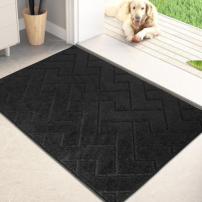PURRUGS Dirt Trapping Door Mat 24" x 35.5", Non-Slip Machine Washable Entry Rug, Dog Doormat, Indoor Front Door Mat, Super Absorbent Entryway Rug for Muddy Shoes & Paws, Black by PURRUGS