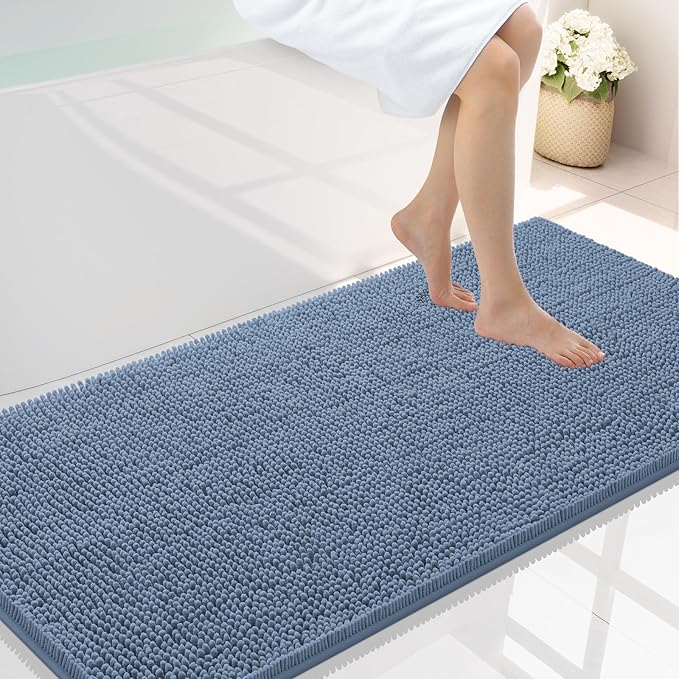 Smiry Luxury Chenille Bathroom Rugs 47x24, Extra Soft and Absorbent Shaggy Bath Mat, Machine Washable, Non-Slip Plush Carpet Runner for Tub, Shower, and Floor, Home Decor Accessories, Grayish Blue by Smiry