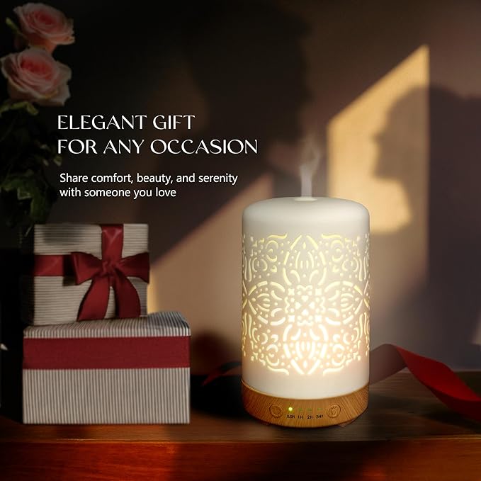 Earnest Living Essential Oil Diffuser White Ceramic Diffuser 100 ml Timers Night Lights and Auto Off Function Home Office Humidifier Aromatherapy Diffusers for Essential Oils - Image 6