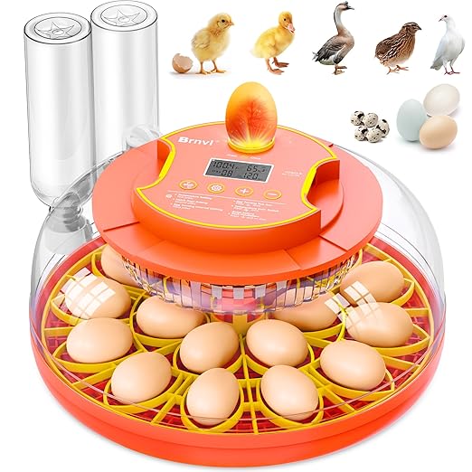 18 Egg Incubator with Automatic Egg Turning, Digital Temperature Humidity Control, Incubator for Hatching Eggs, 360° View Candler, Chicken, Quail, Duck, Goose, Turkey for Home & Farm by Brnvl