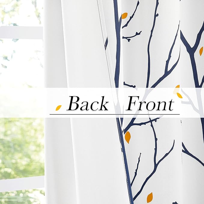 NICETOWN Branch Fall Curtains for Living Room 84 inches Long, Grommet Blackout Light Blocking Thermal Curtains & Drapes Artistic with Flower Petals for Bedroom, Navy Blue, 2 PCs, W52 x L84 - Image 4