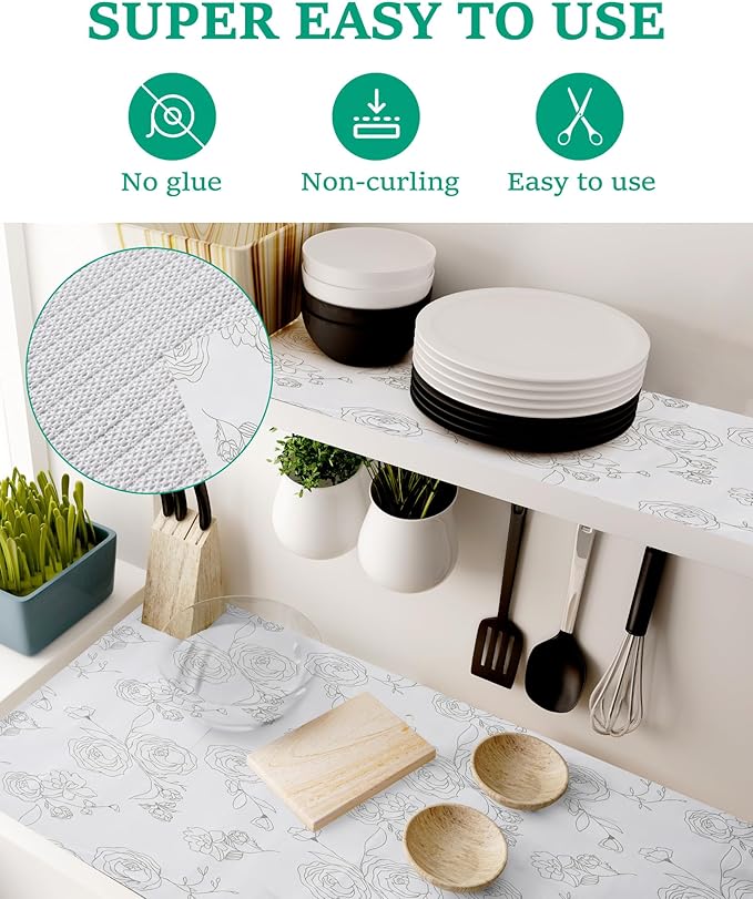 Floral Shelf Drawer Liner for Kitchen Cabinets Non-Adhesive Shelf Liner Paper Non-Slip Strong Grip Drawer Liner Cabinet Liners Thickened Easy to Clean for Tool Box Pantry (12In x 20FT), Gray - Image 4