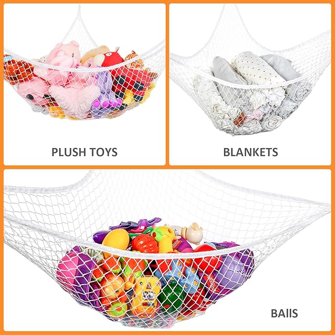 Toy Hammock, Stuffed Animals Hammock, Jumbo Toy Storage Net 83" Wall Sling Corner Extra Large Kids Children Mesh Toy Net Organizer (White, 83 Inch) - Image 3