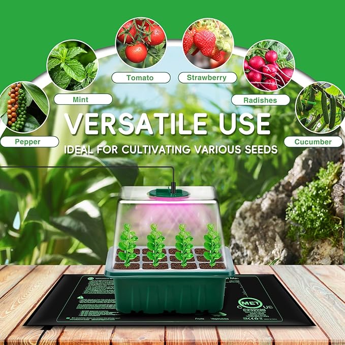 YAUNGEL Seed Starter Tray with Grow Light, 5 Pack Seed Starter Kit with Heat Mat, Seedling Starter Trays with Timing Controller Adjustable Brightness, Thicken Trays with Humidity Domes - Image 6