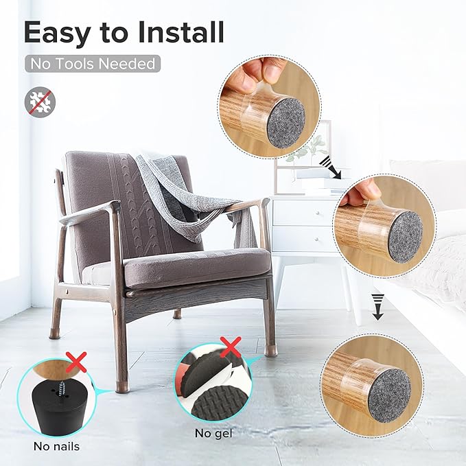 24PCS Upgraded Silicone Chair Leg Floor Protectors for Hardwood Floors, Furniture Sliders for Chair Legs, Felt Bottom Furniture Pads, Anti-Slip Round&Square Cap Covers to Scratch and Reduce Noise - Image 5