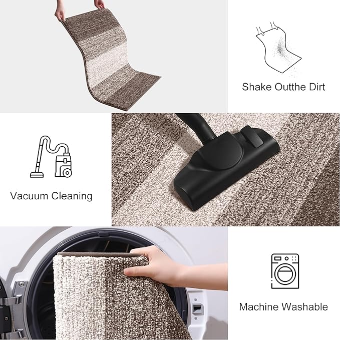 Smiry Dog Door Mat for Muddy Paws, Absorbs Moisture and Dirt, Low-Profile Entryway Mat with Non-Slip Backing, Entry Indoor Outdoor Doormat for Inside Floor (48x30 Inches, Light Brown, Striped) - Image 6