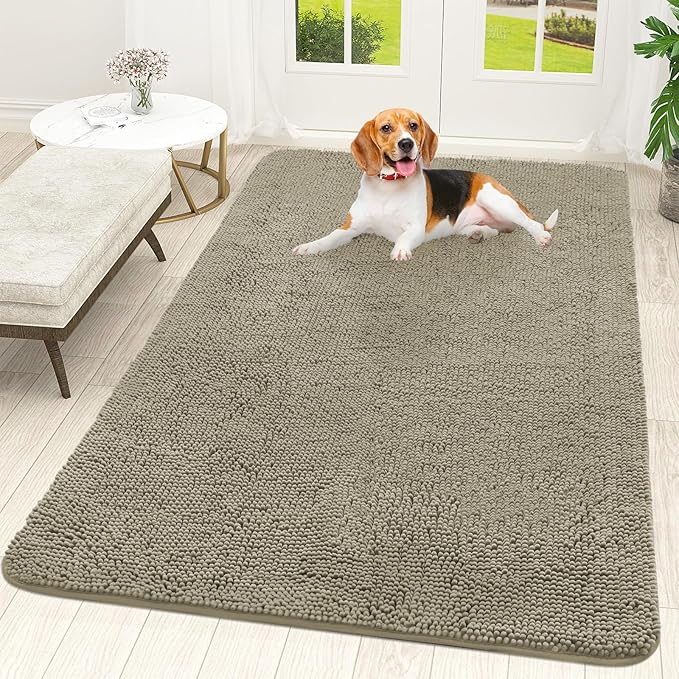 OLANLY Dog Door Mat for Muddy Paws 59x35, Absorbs Moisture and Dirt, Absorbent Non-Slip Washable Doormat, Quick Dry Chenille Mud Mat, Entry Indoor Entryway Carpet for Inside Floor, Warm Taupe by OLANLY