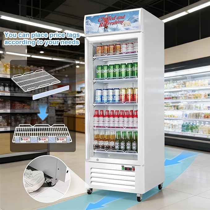 Commercial Beverage Refrigerator with Glass Door, 383L Display Fridge Beverage Cooler with Customizable Lightbox Adjustable Shelves, Drink Fridge Merchandiser for Restaurant Shop, White - Image 2