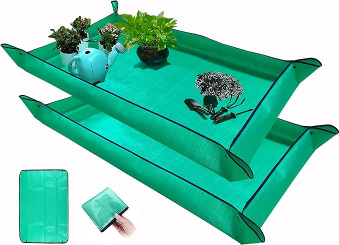 2 PCS Plant Repotting Mat for Indoor Plants, 43" X 29" Thickened Foldable Waterproof Plant Potting Tray and Mess Control, Portable Potting Mat Gardening Tray for House Plants Succulents, Extra Large by BIUWING