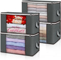 Large Storage Bags, 4 Pack Clothes Storage Bins Foldable Closet Organizers Storage Containers with Durable Handles Thick Fabric for Blanket Comforter Clothing Bedding 90 L (Gray) by BuddingJoy-BuildaJoyfulLifeforYou