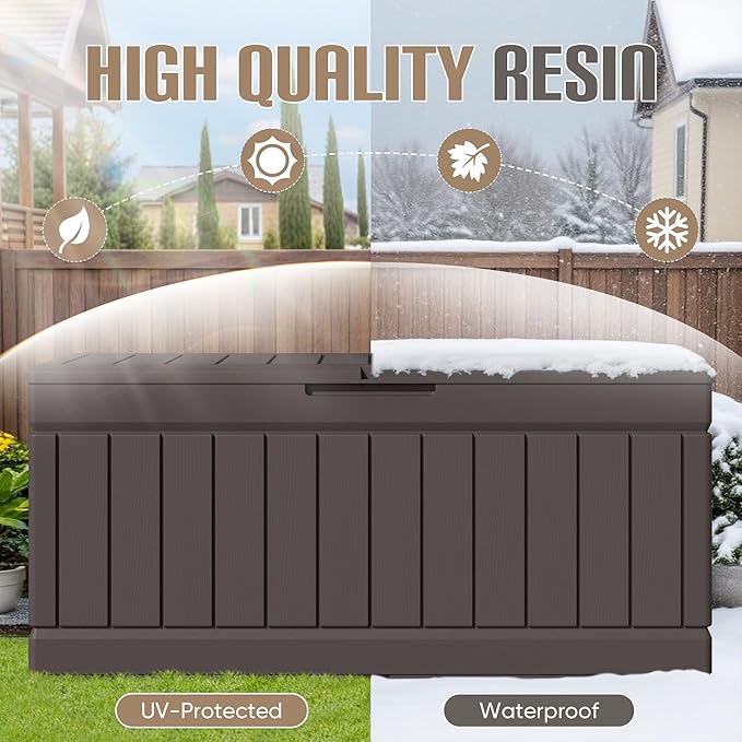JUMMICO 78 Gallon Outdoor Deck Box Large Resin Storage Box for Patio Furniture Cushions and Garden Tools (Brown) - Image 4