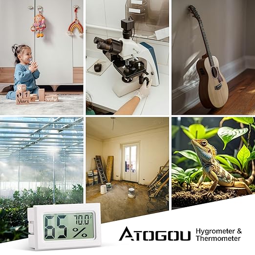 Atogou 4-Pack Mini Hygrometer Indoor Humidity Meter, Digital Humidity Gauge Indoor Thermometer (℉) for Home, Office, Reptile, Car, Greenhouse, Lab, Terrarium, Cellar, Humidors A02 White - Image 7